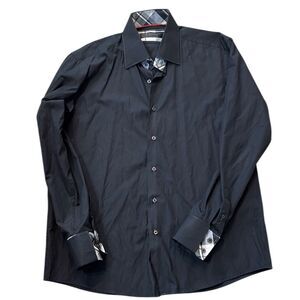 COOGI Black Classic Fit Long Sleeve Flip Cuff‎ Button Dress Shirt XL 17.5 Black